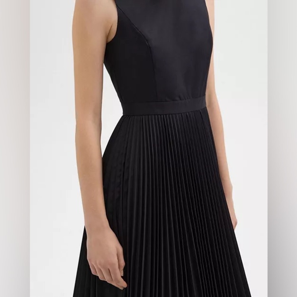 Theory Poplin Pleated Midi Dress Poplin Cotton Blend - Picture 4 of 9
